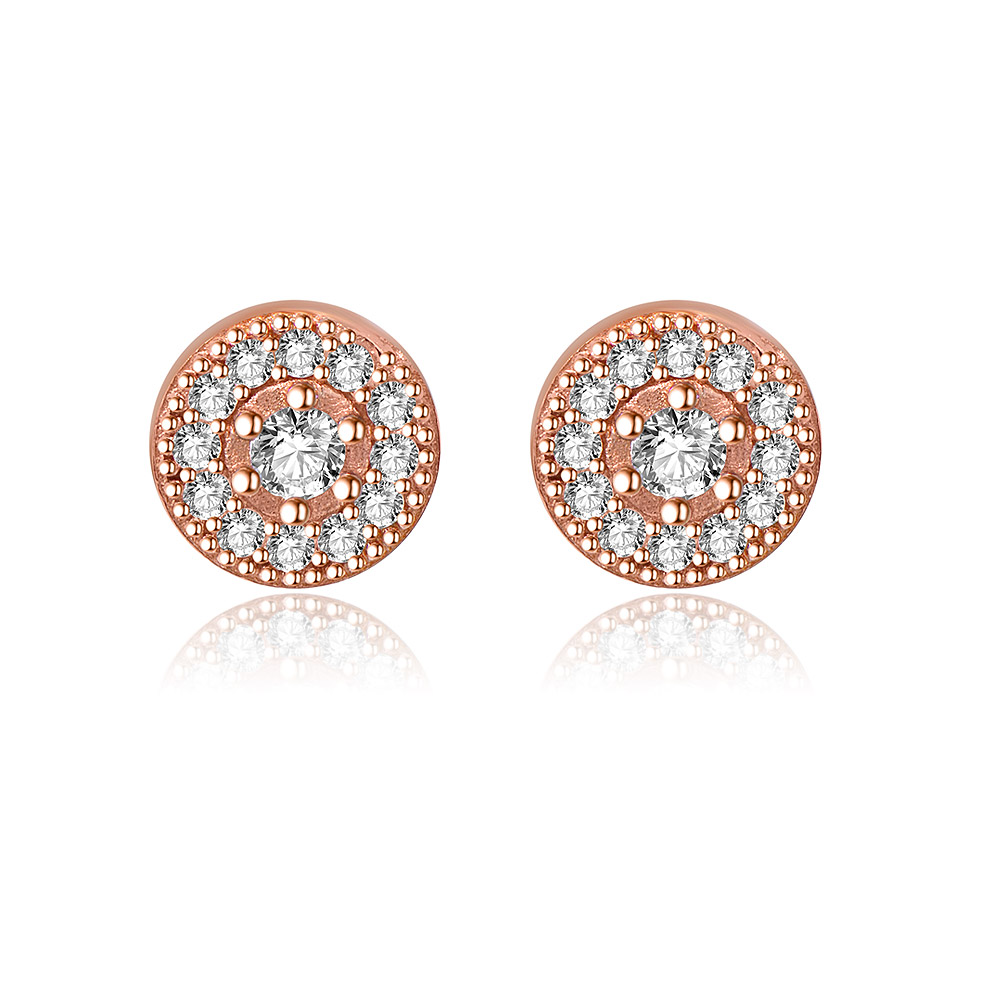 Rose Gold Sparkling Round Ear Studs